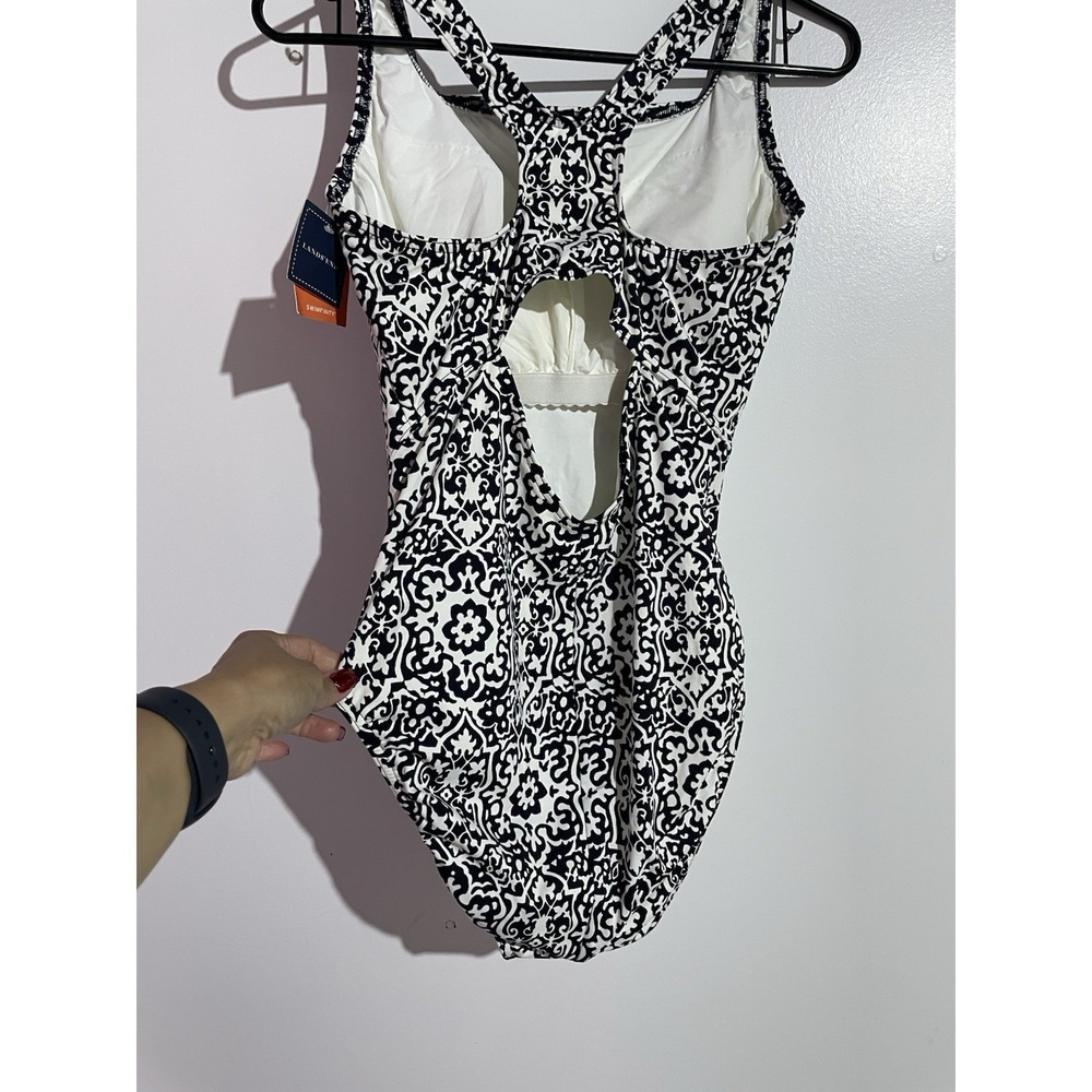 Lands End One Piece Swimsuit 12 Floral Beach Resort Cruise Slimming Pool Tanning - Picture 3 of 11